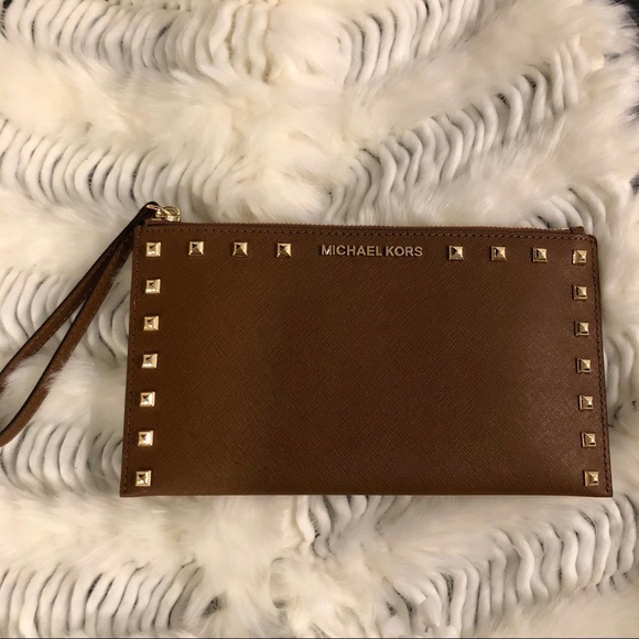 Michael Kors Handbags - Michael Kors Sandrine Stud Large Zip WristletAcorn